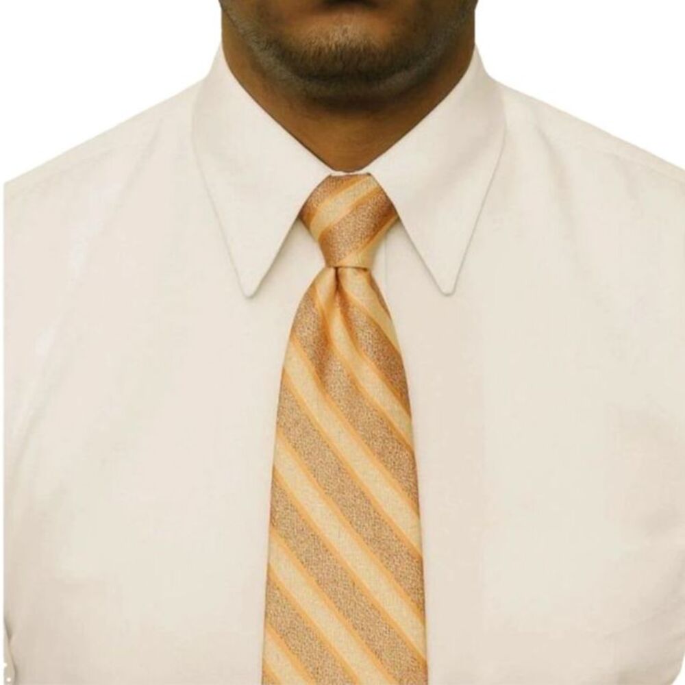 Vintage Dona/Dona Men's Tan Orange Brown Diagonal Stripe 100% Silk Tie